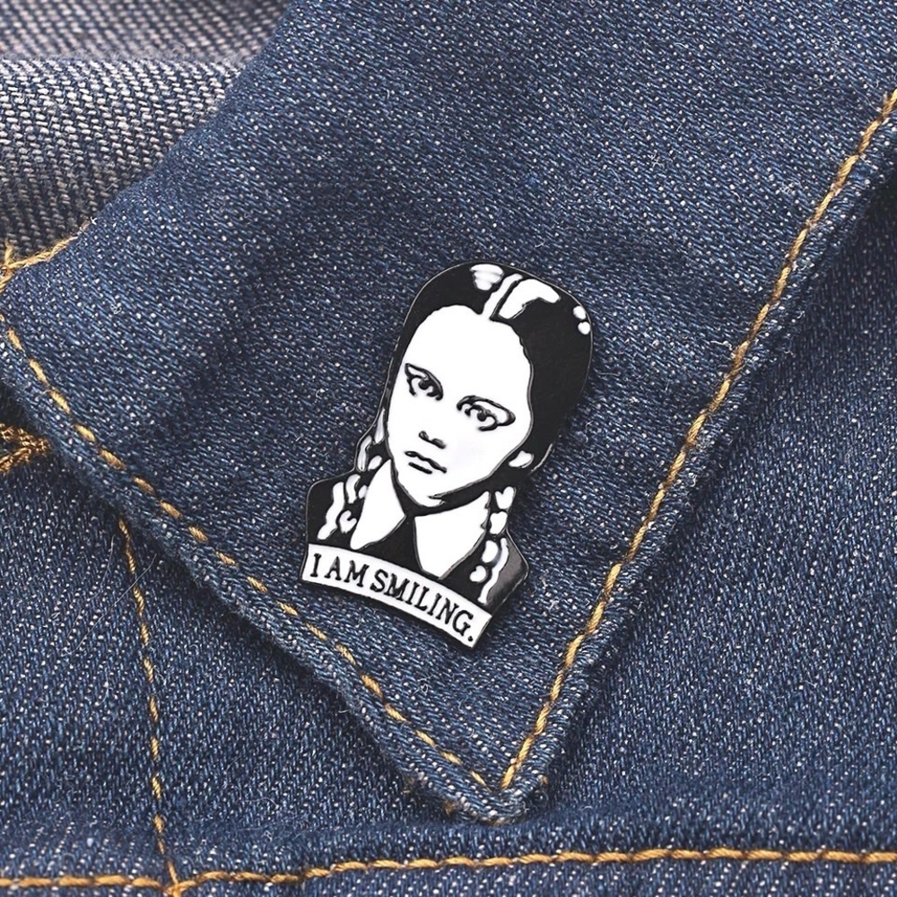 Black and White Wednesday Addams Enamel Pin
I Am Smiling Goth Brooch - Picture 6 of 8
